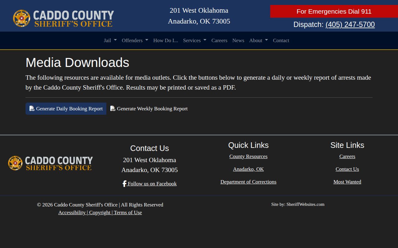 Caddo County Sheriff official media page for booking and crime-record updates